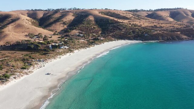 Aerial of white sand beach and turquoise water, Snelling Beach, Kangaroo Island, South Australia