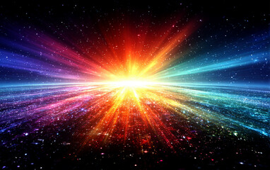 Obraz premium Vibrant Cosmic Burst with Colorful Radiant Streaks in Space