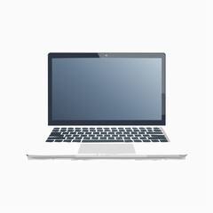 Silver Laptop with Dark Gray Screen on White Background