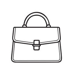 Monochrome vector illustration of a woman’s handbag, highlighted by thick black outlines, ideal for fashion-focused posters, creative illustrations, and stylish design concepts.