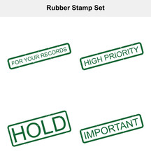 Green Grunge Rubber Stamps Set with 'Hold', 'High Priority' and More on White