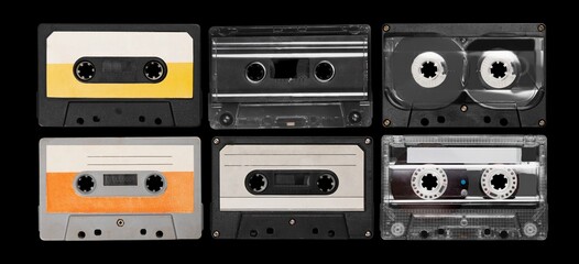 Old retro audio cassette tape set collection