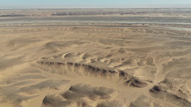 Aerial drone view of the Eye of the Sahara, also known as the Richat Structure in Mauritania, unique circular geological formation in the Sahara desert