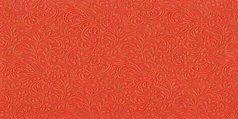 Embossed Floral Pattern Red Paper Texture Background