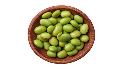 Fresh Green Edamame in Wooden Bowl