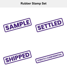 Purple Rectangular Rubber Stamp Icons with Sample, Settled, Shipped, Confidential