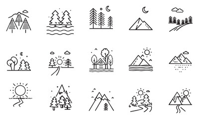 Nature and Farming Icons – Agriculture, Landscape, Eco-Friendly, and Rural Lifestyle Vector Set
