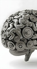 Mechanical Brain 3d rendered, A highly detailed, mechanical brain with gears and cogs turning, made of bronze and steel., Cyborg Mind Gears