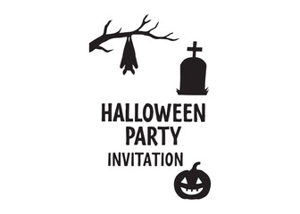 halloween invitation card logo silhouette vector, invitation card with scary pumpkins silhouette design, happy halloween party poster logo silhouettes vector on white background
