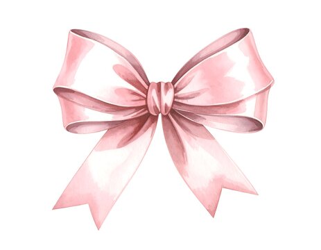 Watercolor pink ribbon bow