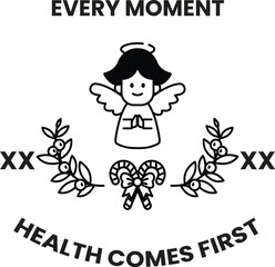 A black and white image of a woman angel with a bow and a white background