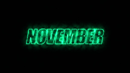 November text in black background.