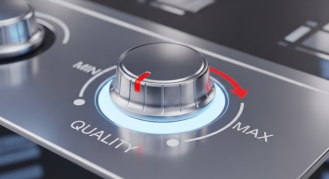 Premium metallic control knob with illuminated ring for quality adjustment.