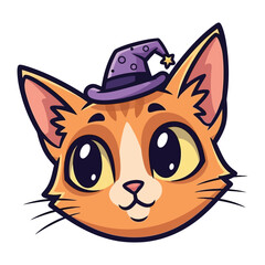 Cat with witch hat: A cute, cartoon cat wearing a witch hat.  perfect for Halloween! 