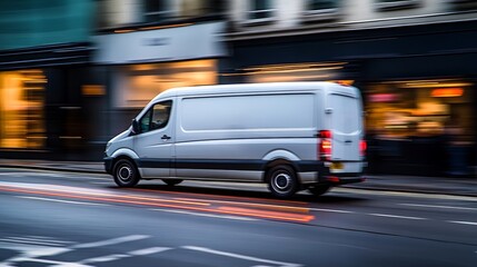 A High-Quality Stock Image of a Modern Commercial Vehicle in Motion on Urban Streets During Daylight