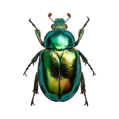 Isolated shiny green beetle with red antennae on a isolated on transparent background