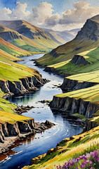 Obraz premium Mountain landscape . Oil painting. Artistic brush strokes.