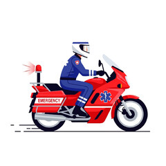Emergency medical services paramedic riding a rapid response motorcycle, an illustration of a first responder on an ambulance motorbike