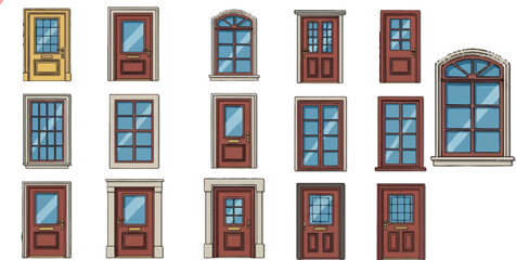 Obraz premium This one also shows a collection of **doors and windows** but with a different set of styles compared to the first image.