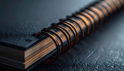 Black Spiral Notebook with Copper Binding Close Up
