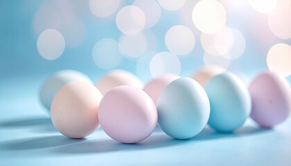 Pastel Easter Eggs on Blue Background