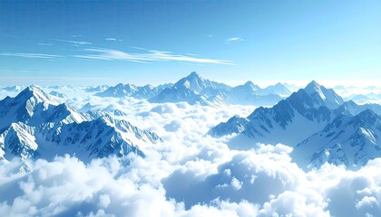 Naklejka premium Aerial View of Snowy Mountain Peaks Above Clouds