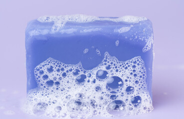 lavender soap with soap foam