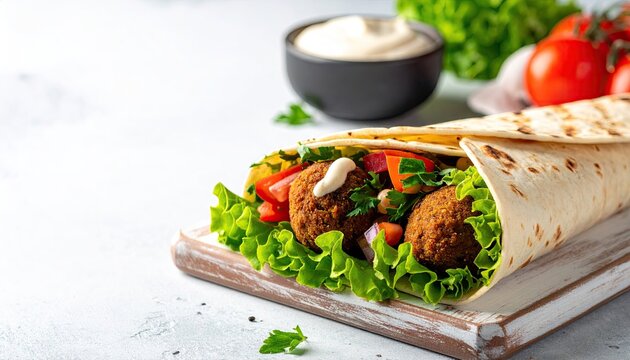 Falafel Wrap with Tahini Sauce and Vegetables