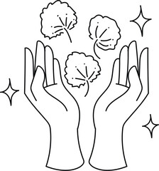 Hands Holding Delicate Leaves Symbol of Natures Bounty.