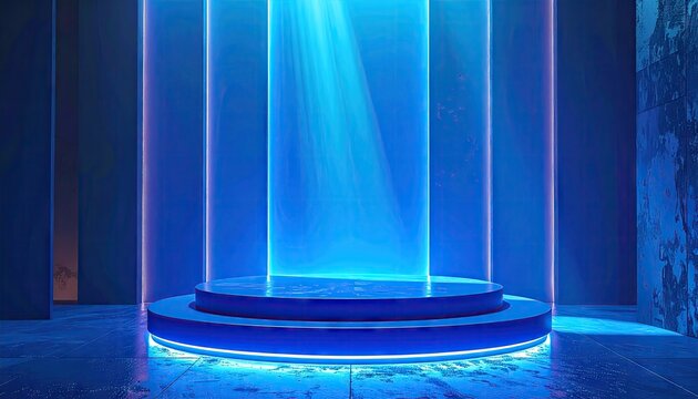 Blue Neon Lit Product Display Platform