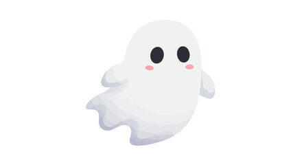 A cartoon ghost with black eyes and pink cheeks floats on a white background