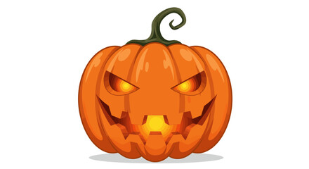 A cartoon pumpkin carved into a Jackolantern with glowing eyes and mouth on a white background