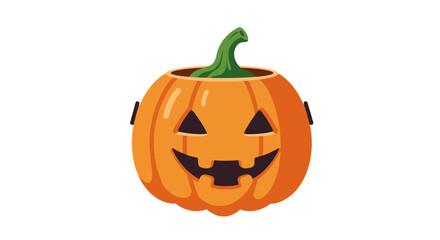 A simple cartoon style Jackolantern with a green stem on a white background