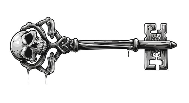 A skull key with bone embellishments webbed wards and dark shading