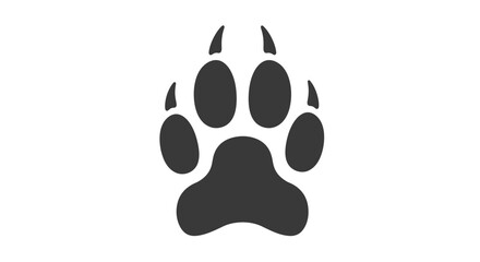 Black paw print with oval toe pads and defined claws set on a white background © Zals Images