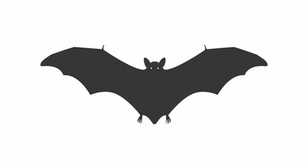 Black silhouette of a bat with wings spread and tiny eyes peering out from the head area