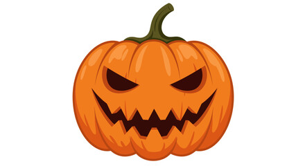 Cartoon pumpkin with a scary face on a white background