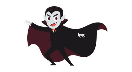 Cartoon vampire with cape and red eyes in a dynamic pose