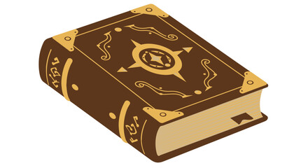 Illustrated brown book with golden accents featuring a compass design