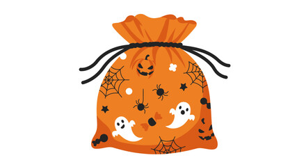 Orange Halloween treat bag with ghosts spiders pumpkin and stars