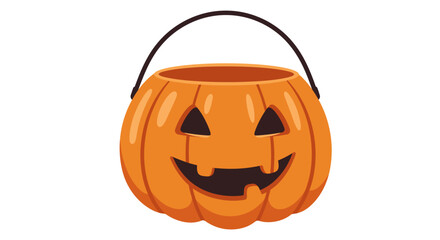 Pumpkin candy bucket with a handle and carved smiling face