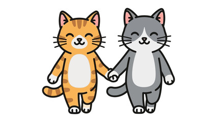 Cats' companionship in Harmony: In an embrace of companionship, two charming cats journey together. Their affectionate bond is illustrated with each held paw, painted with a clean, smooth style.
