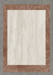 Rectangular wooden frame with light-colored central panel on a textured background