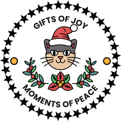 A cat wearing a hat and sunglasses with a wreath around its neck