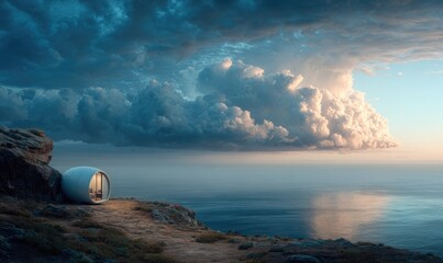Coastal dwelling overlooking ocean and clouds