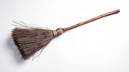 Old broom isolated on white background.