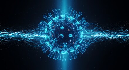 Glowing Blue Futuristic HIV Virus Particle Illustration