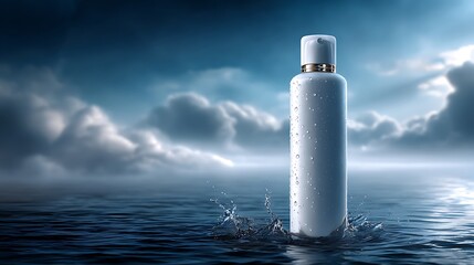 Hydration boosting spray bottle for skincare mockup serene waterscape product photography calm environment