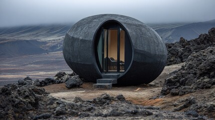 Geodesic dwelling in Icelandic volcanic landscape