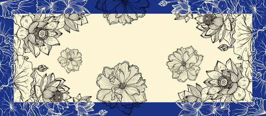 Black Outline Floral, Scarf, Shawls, Dupatta Digital Textile Design Digital Fabric Print